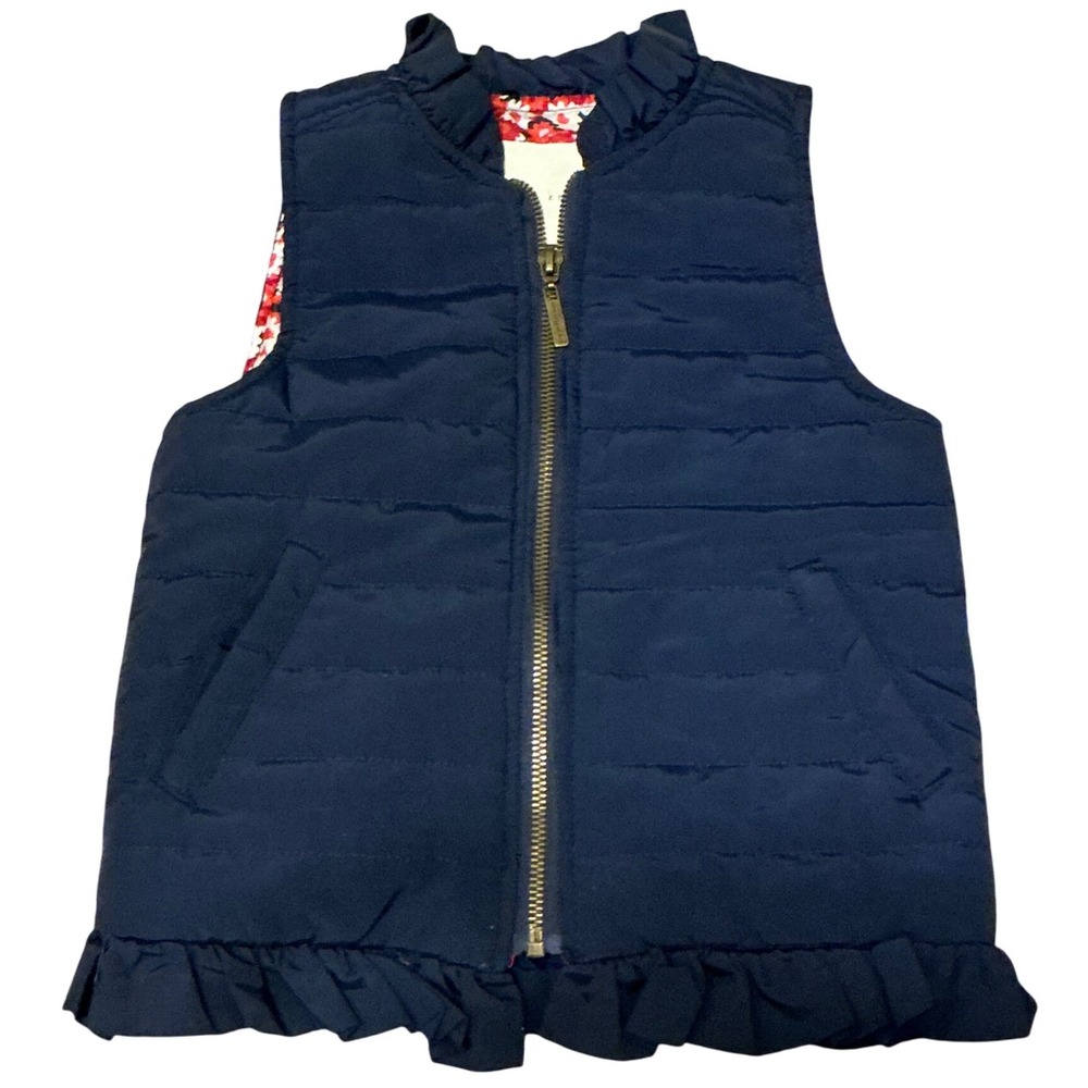 Copper Key Girls Navy Puffer Vest‎ Floral Lining Ruffle Trim Size 4/5